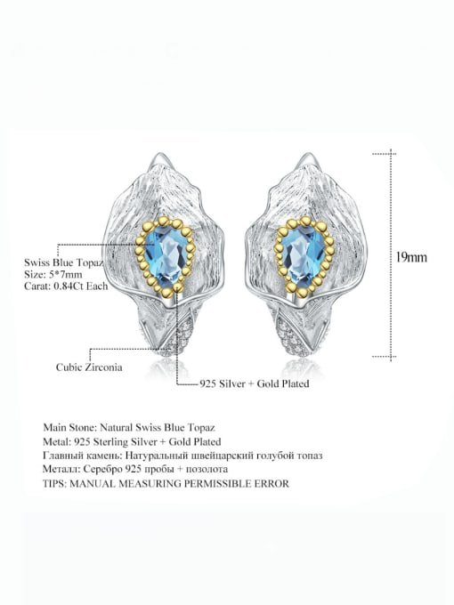 ZXI-SILVER JEWELRY 925 Sterling Silver Swiss Blue Topaz Irregular Artisan Stud Earring 1