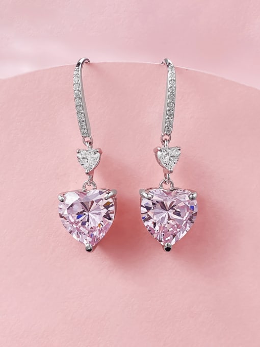 E028 pink 925 Sterling Silver High Carbon Diamond Heart Luxury Hook Earring