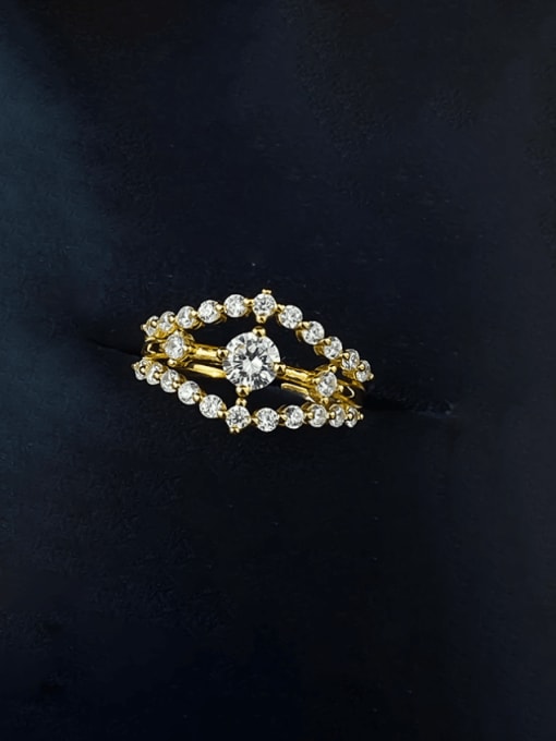 K076 Gold 925 Sterling Silver Cubic Zirconia Irregular Trend Band Ring
