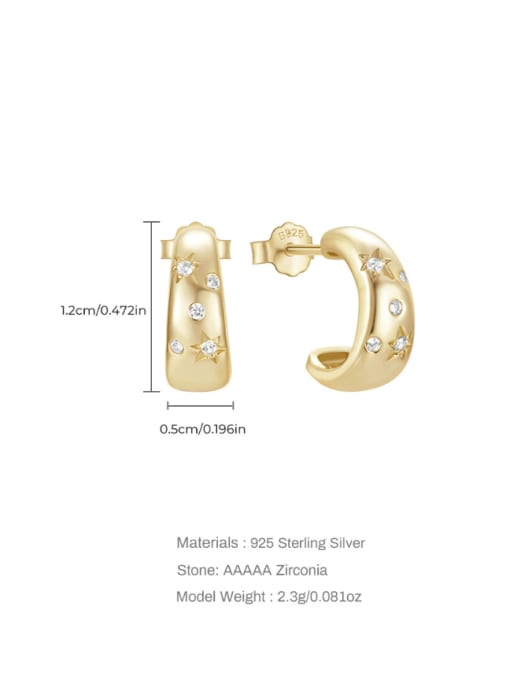YUANFAN Brass Cubic Zirconia C Shape Minimalist Stud Earring 3