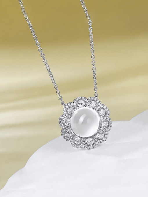 M&J 925 Sterling Silver Natural Stone Flower Luxury Necklace 1