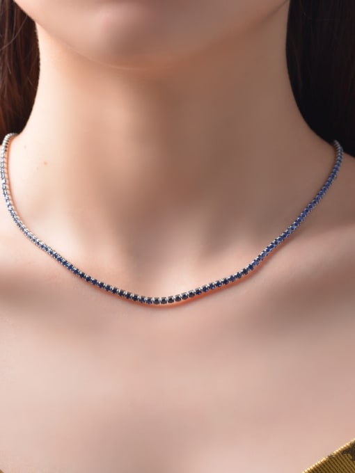 A&T Jewelry 925 Sterling Silver High Carbon Diamond Blue Dainty Choker Necklace 1