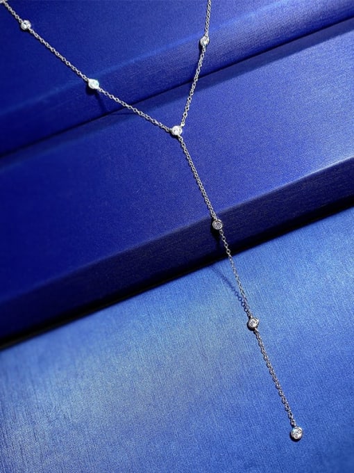 M&J 925 Sterling Silver Rhinestone Tassel Minimalist Lariat Necklace