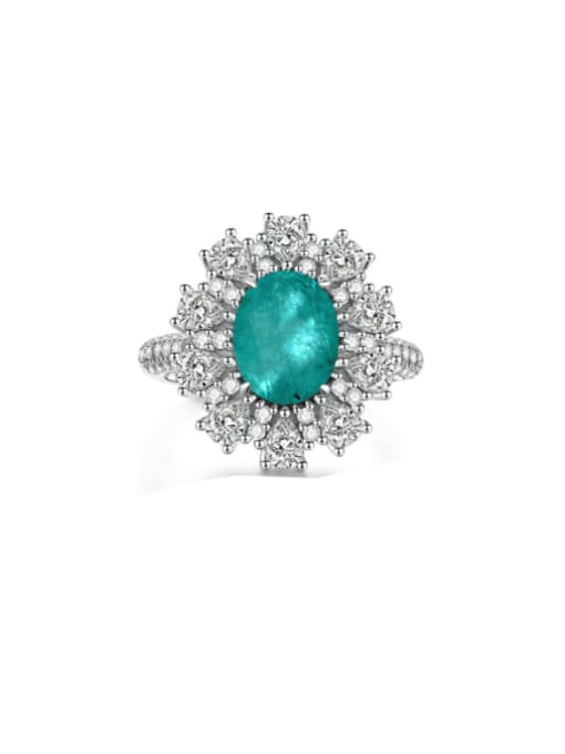 Paraiba 925 Sterling Silver Cubic Zirconia Flower Luxury Band Ring