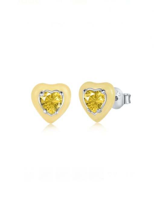 DY1D0215 S W YE 925 Sterling Silver Cubic Zirconia Enamel Heart Cute Stud Earring