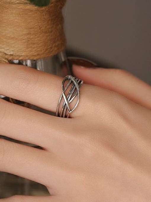 TAIS 925 Sterling Silver Geometric Vintage Chain Weaving Stackable Ring 1