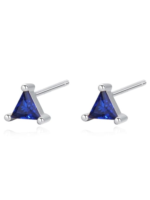 E2720 Platinum+ Dark Blue 925 Sterling Silver Cubic Zirconia Triangle Minimalist Stud Earring