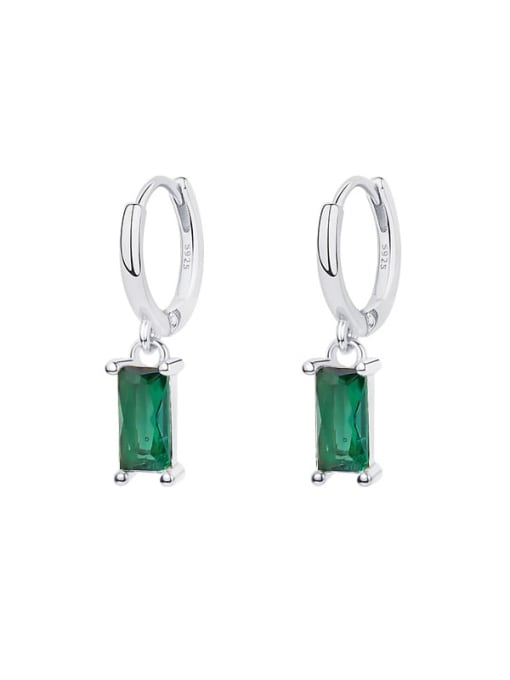 E2268E Platinum +Emerald 925 Sterling Silver Cubic Zirconia Geometric Minimalist Huggie Earring