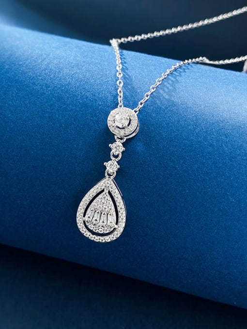 N251 white Gold 925 Sterling Silver Cubic Zirconia Water Drop Dainty Necklace
