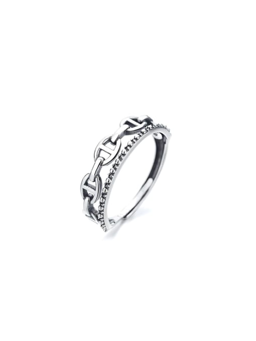 TAIS 925 Sterling Silver Geometric chain Vintage Band Ring