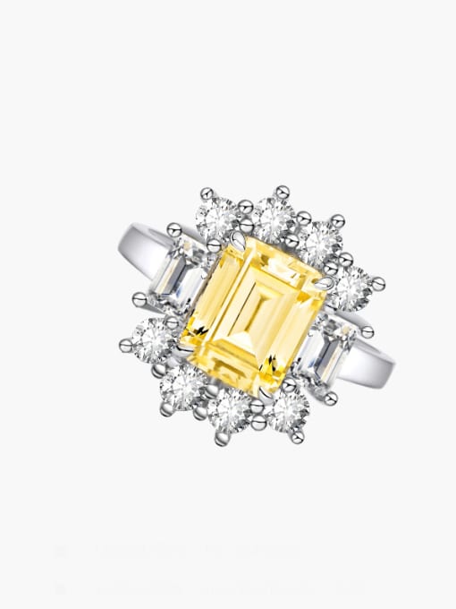yellow 925 Sterling Silver High Carbon Diamond Geometric Luxury Band Ring
