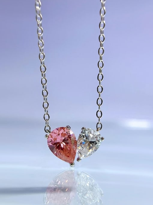 N213 Pink 925 Sterling Silver Cubic Zirconia Heart Dainty Necklace