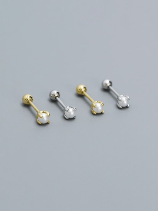 ACEE 925 Sterling Silver Imitation Pearl Geometric Minimalist Stud Earring 1