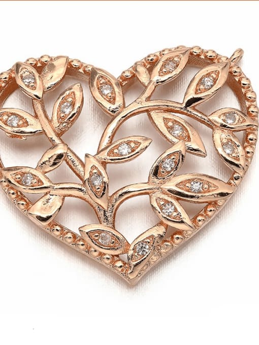 Rose Gold Brass Double Drop Heart Leaf Openwork Micro Setting Pendant