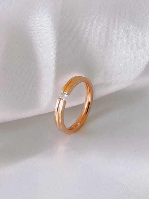 Single diamond rose gold ring Titanium Steel Rhinestone Geometric Minimalist Band Ring