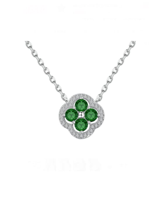 Platinum +Green  DY190700 S W WG 925 Sterling Silver Cubic Zirconia Dainty Clover  Earring Ring and Necklace Set