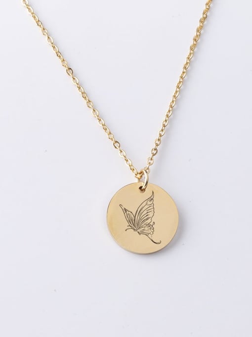 YP001 138 20MM Stainless steel Round Butterfly Minimalist Necklace