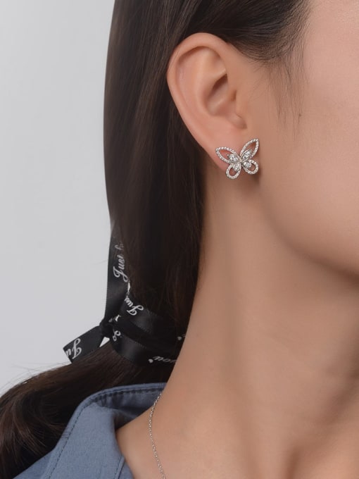 A&T Jewelry 925 Sterling Silver High Carbon Diamond Butterfly Dainty Stud Earring 1
