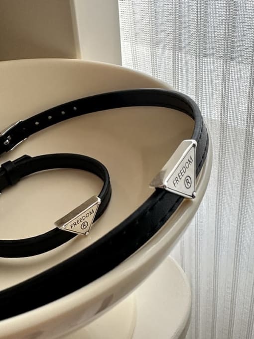 ARTTI Trend Geometric 925 Sterling Silver Microfiber Leather Bracelet and Necklace Set 0