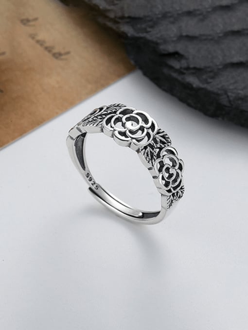 TAIS 925 Sterling Silver Hollow Flower Vintage Band Ring 3
