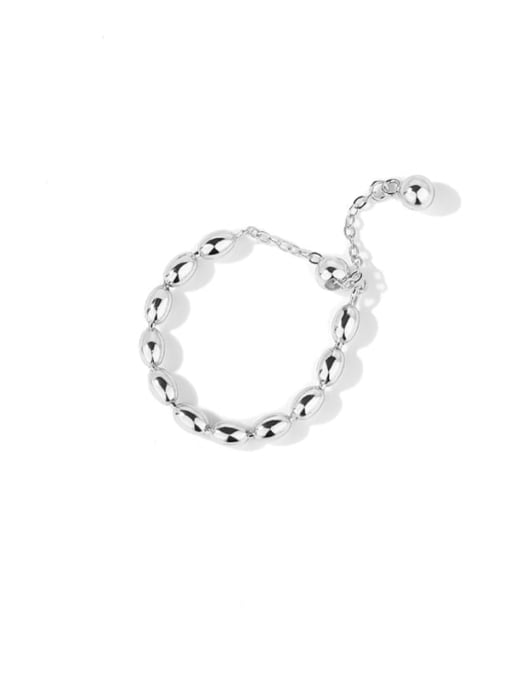 K1415 Platinum 925 Sterling Silver Geometric Trend Bead Ring