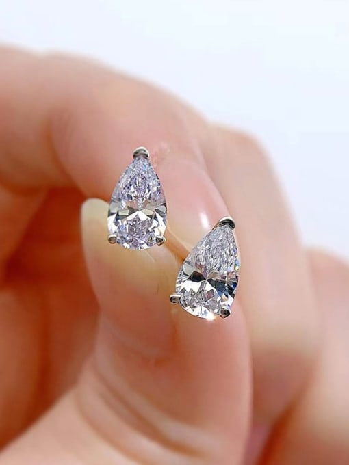 M&J 925 Sterling Silver High Carbon Diamond Water Drop Dainty Stud Earring 2