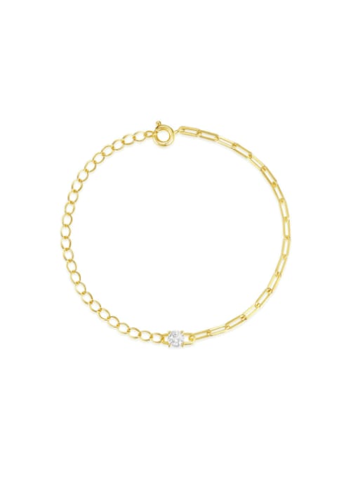 golden 925 Sterling Silver Geometric Minimalist Asymmetrical  Chain Link Bracelet