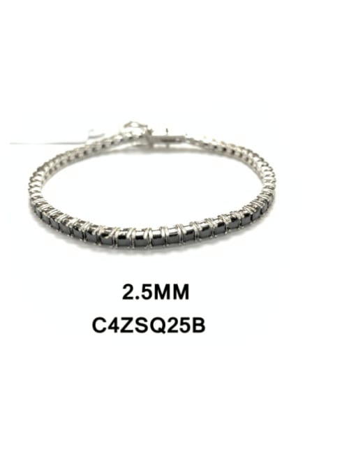 Four Claw black Stone 2.5mm-18cm 925 Sterling Silver Cubic Zirconia Geometric Luxury Link Bracelet