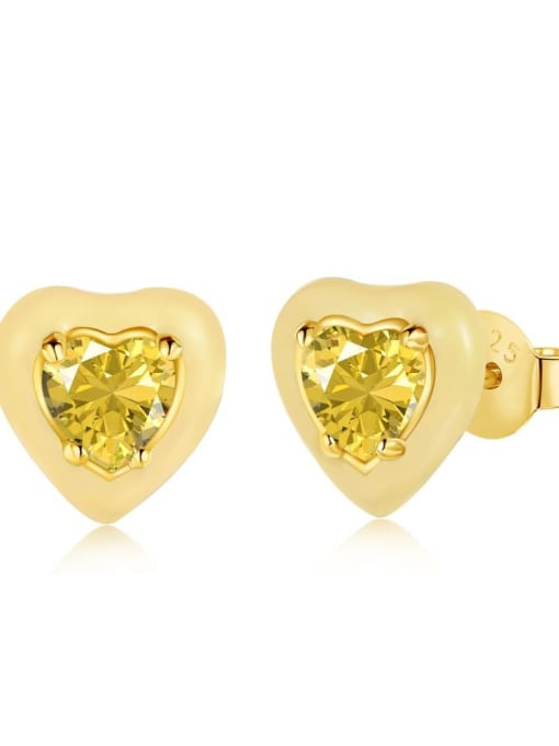 DY1D0215 S G YE 925 Sterling Silver Cubic Zirconia Enamel Heart Cute Stud Earring