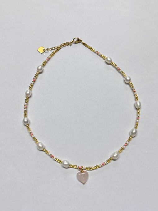 Necklace 38 +5cm Titanium Steel Natural Stone Multi Color Heart Bohemia Beaded Necklace
