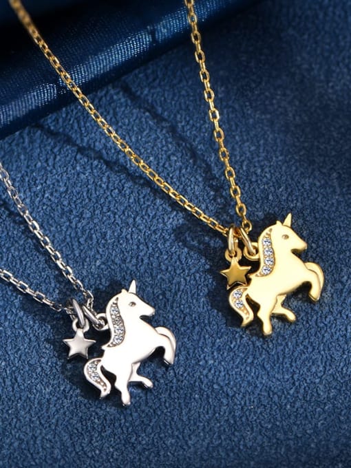 A&T Jewelry 925 Sterling Silver Cute Horse Pendant Necklace 1