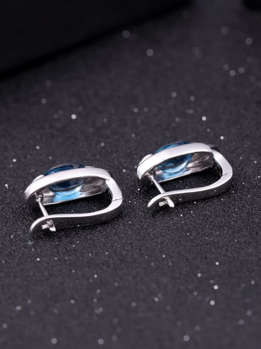 ZXI-SILVER JEWELRY 925 Sterling Silver Swiss Blue Topaz Geometric Luxury Huggie Earring 1