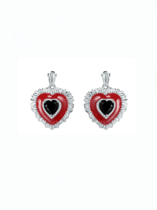 Black Agate Earrings 925 Sterling Silver Carnelian Heart Minimalist Stud Earring