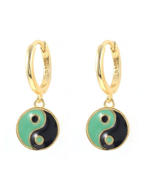 Gold Black Green 925 Sterling Silver Enamel Evil Eye Minimalist Huggie Earring