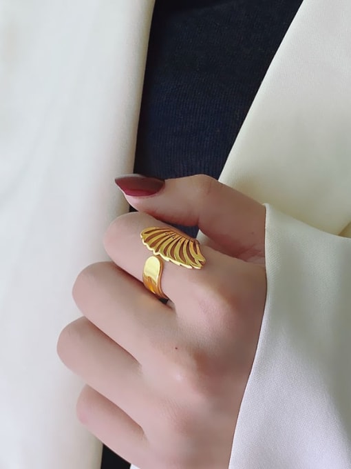 Feather Gold Ring Titanium Steel Feather  Minimalist Band Ring