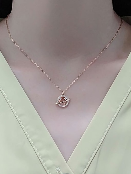PNJ-Silver 925 Sterling Silver Cubic Zirconia Planet Dainty Necklace 1