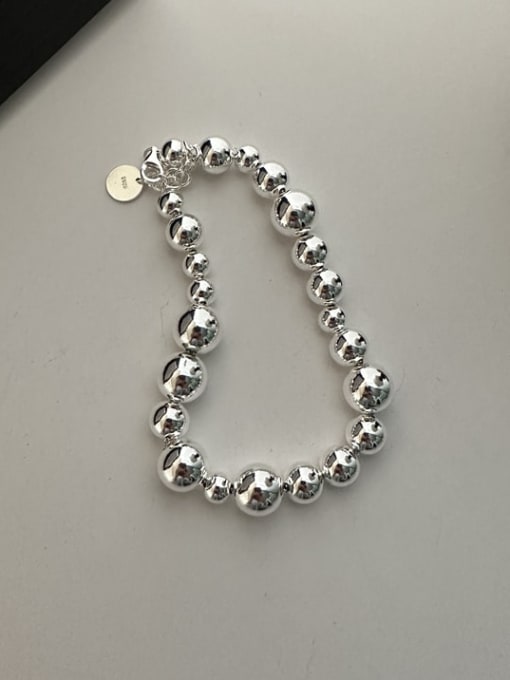 3SL14 Silver 925 Sterling Silver Geometric Vintage Beaded Bracelet