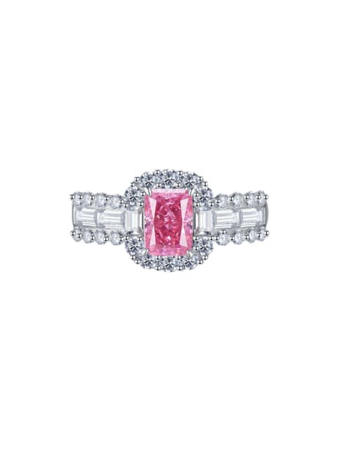 R471 pink 925 Sterling Silver High Carbon Diamond Geometric Luxury Cocktail Ring