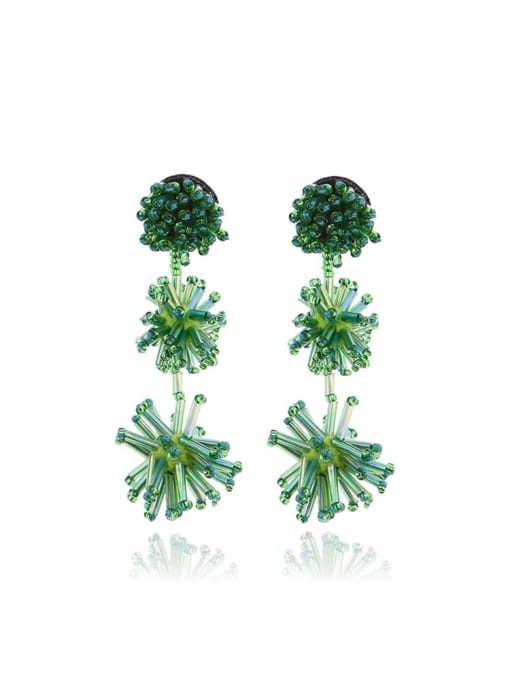 Green e68782 Alloy Bead Flower Bohemia Hand-Woven Drop Earring