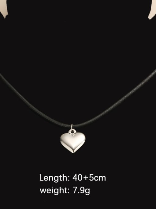 Steel Heart 14mm Titanium Steel  Heart Pendant  Minimalist Leather rope Necklace