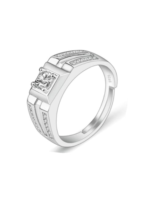 PNJ-Silver 925 Sterling Silver Cubic Zirconia Geometric Dainty Men Band Ring