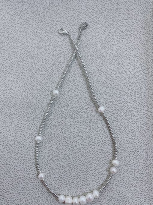 W.BEADS Titanium Steel Freshwater Pearl Geometric Bohemia Beaded Necklace 1