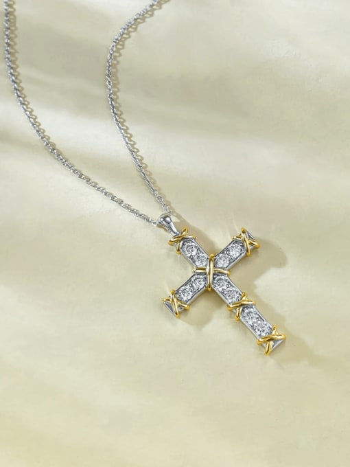 M&J 925 Sterling Silver Cubic Zirconia Cross Vintage Regligious Necklace 2