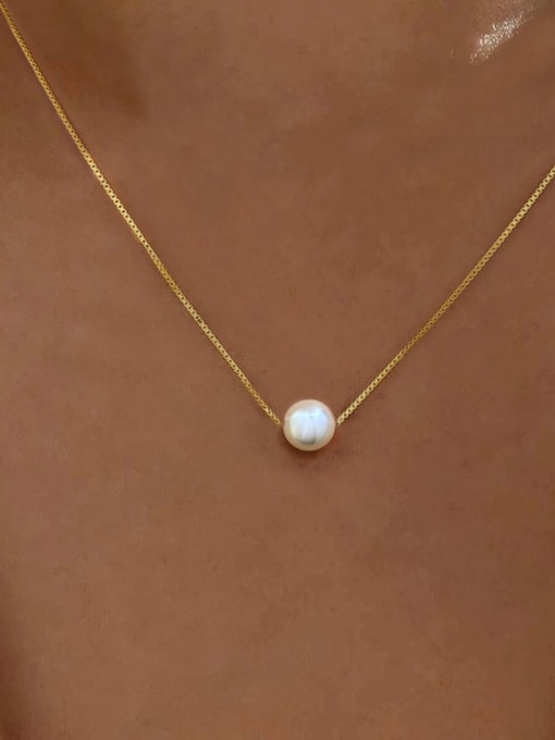 LOLUS 925 Sterling Silver Imitation Pearl Round Minimalist Necklace 1