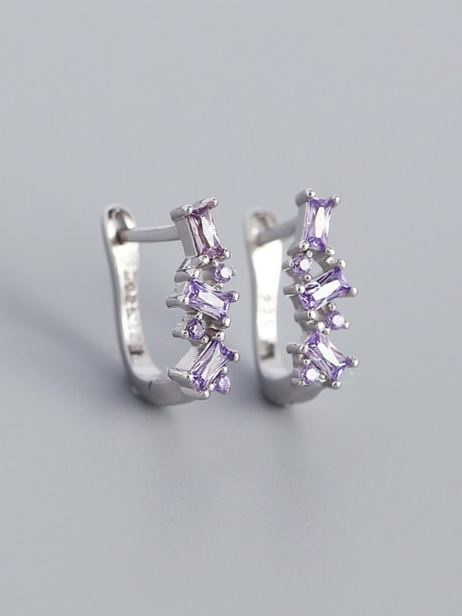 Platinum (purple stone) 925 Sterling Silver Cubic Zirconia Geometric Minimalist Huggie Earring
