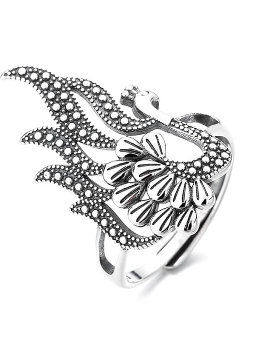 614J4.4g 925 Sterling Silver Peacock Vintage Band Ring