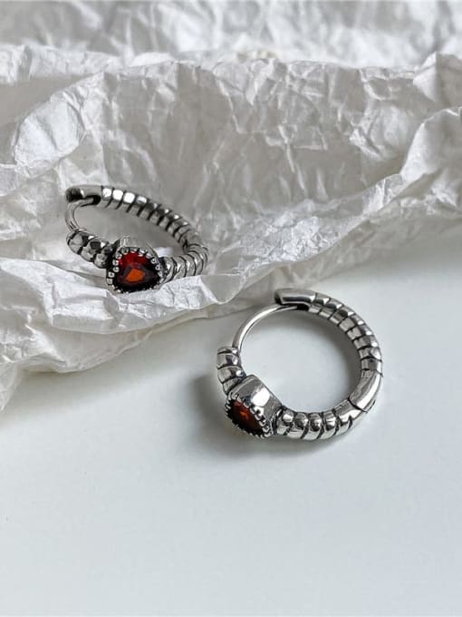 red 925 Sterling Silver Cubic Zirconia Heart Vintage Huggie Earring