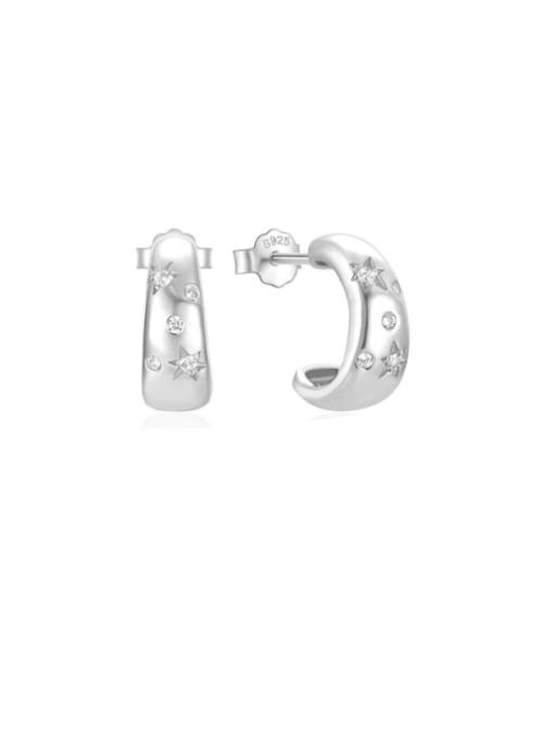 Platinum 1 Brass Cubic Zirconia C Shape Minimalist Stud Earring