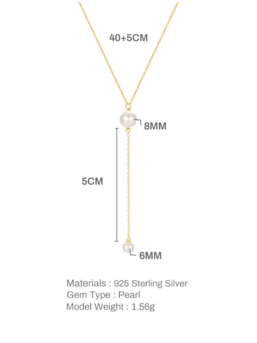 YUANFAN 925 Sterling Silver Imitation Pearl Tassel Minimalist Lariat Necklace 2