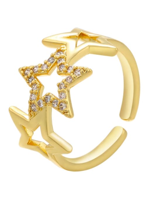 golden Brass Rhinestone Star Dainty Band Ring